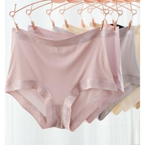 Womens 100% real silk super soft midde rise lace trim panties boyshort Underwear Lingerie M L XL 1002
