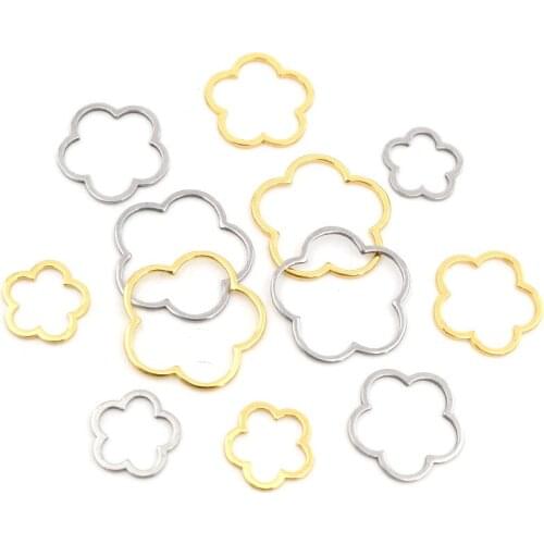 20pcs 3 Size Flowers Charm Gold Stainless Steel Pendant Open Bezels Hollow Pressed Resin Frame Mold Bezel DIY Jewelry Making