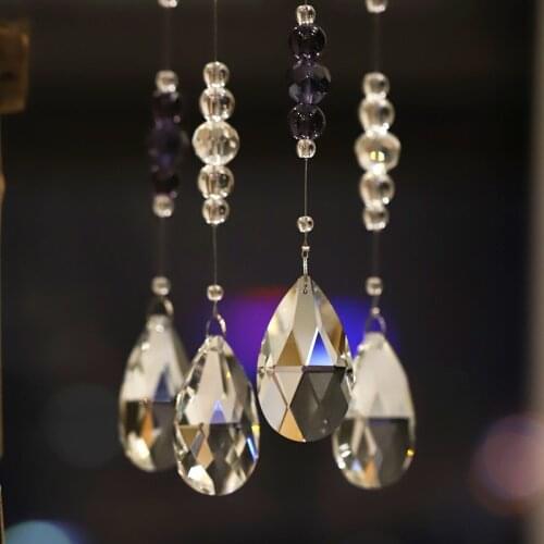 5 PCS Crystal Glass Water Drop Pendant Chandelier Garland Decor Hanging Home Wedding Room Window Decoration