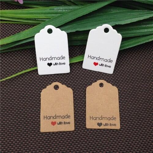 500pcs 3*2cm Handmade With Love Small Cute Kraft Gift Packaging Hang Tag Wedding/Birthday Party Candy Boxes Price Tags