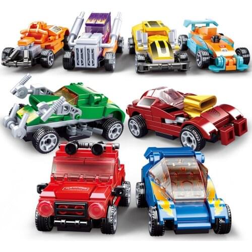 8Pcs/lot Speed Champions Pull Back Car City Vehicles Super Racers Sports Racing Car Model Building Blocks Sets Kids Toys