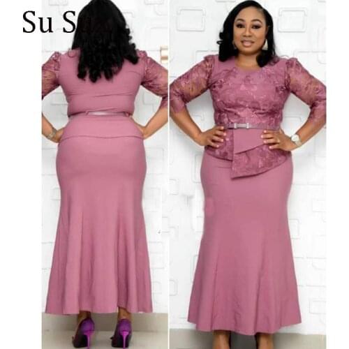 African Clothes Lace Patchwork Bodycon Dress Women 5XL Plus Size Maxi Dress O-Neck High Waist Dress Robe XL-5XL New Autumn