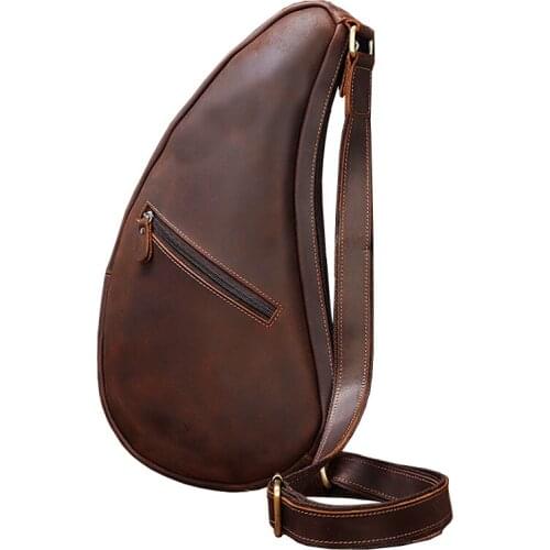 BOLEKE Men Crazy Horse Leather Casual Fashion Travel Waist Pack Chest Bag Sling Bag Design One Shoulder Bag Crossbody Bag For Ma