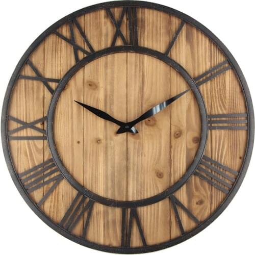 60cm Large Wall Clock Vintage Design Watch Wrought Metal Wooden Industrial Iron Retro Clock Saat Classic Horloge murale