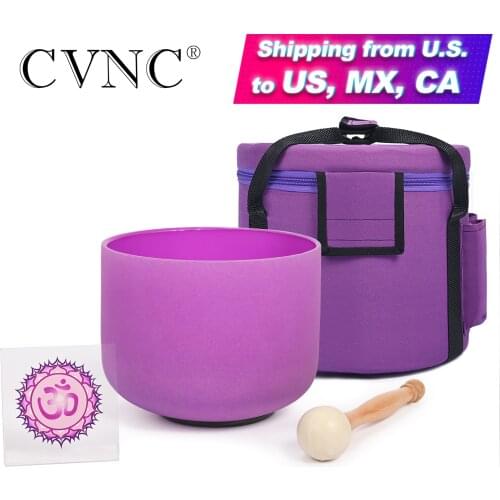 CVNC 8" CDEFGAB any One Note Chakra Color Frosted Quartz Crystal Singing Bowl with Free 8 inch Case