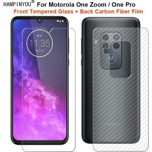 For Motorola One Zoom / One Pro 6.39" 1Set = Soft Back Carbon Fiber Film +Ultra Thin Clear Tempered Glass Front Screen Protector