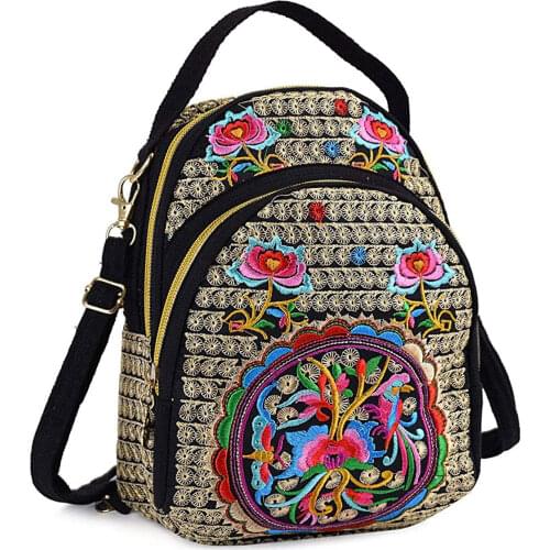 2020 New Canvas Embroidery Ethnic backpack women handmade flower Embroidered Bag Travel Bags School Bag Backpacks