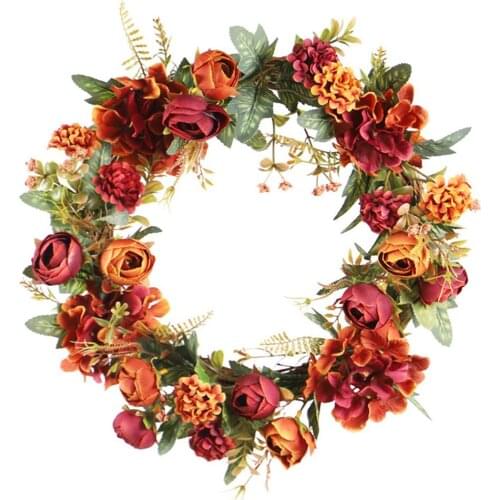 40cm Artificial Wreath Wreath Christmas Autumn Wreath Tea Bud Hydrangea Wreath Holiday Decoration Wedding Decoration Ornament