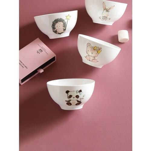 4.7 inch ceramic bowls creative bone china cute animal rabbit bear panda hedgehog on glazed printed home use rice noodles bowl