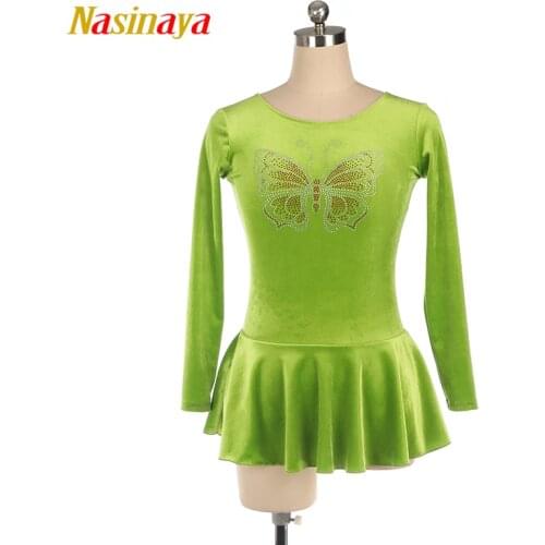 Figure Skating Costume Dress Ice Skating Skirt for Girl Women Kids Competition Velvet butterfly rhinestones 12 Colors