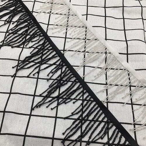 5yards Heavy work beaded lace black and white pearl hanging tassel lace skirt wedding dress diy decorative clothing accessories