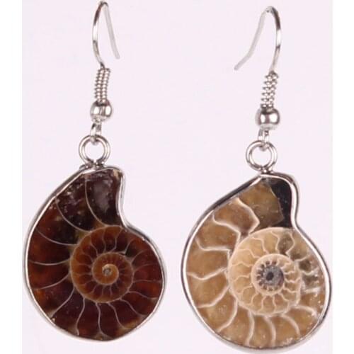 Best Selling! Nice and Popular Design Novelty Earring 100% Hand Made Natural Ammonite Stone Drop Earring Jewelry Christmas Gift