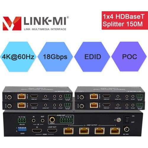 LINK-MI 150m HDMI 1x4 HDBaseT Splitter 4K2K@60Hz over single CAT6/6a/7 cable 18Gbps 1 to 4 Extender