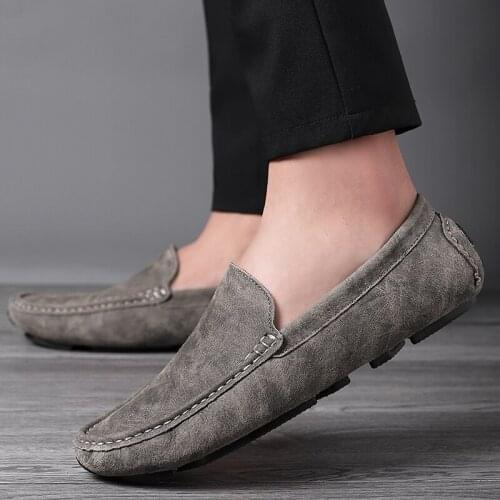 Shoes Men slip on Loafers cow suede leather Casual Straw Shoes outdoor breathable spring autumn Flat Men Fashion Brand Shoes