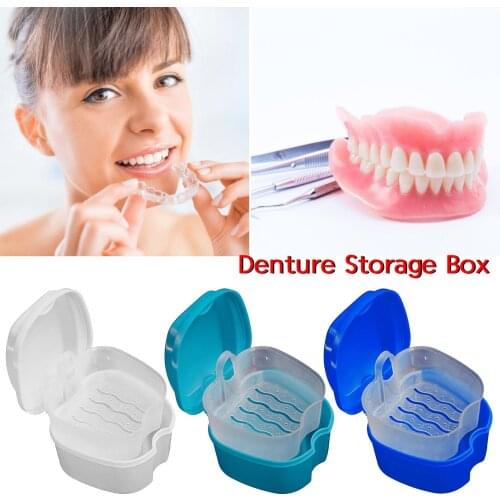 Mini Denture Bath Box Organizer False Teeth Storage Box with Hanging Net Container Cleaning Teeth Cases Artificial Tooth Boxes