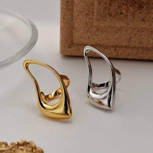 Minimalist S925 Sterling Silver Glossy Ring INS Smooth Geometric Big Hollow Finger Rings for Women Fine Jewelry