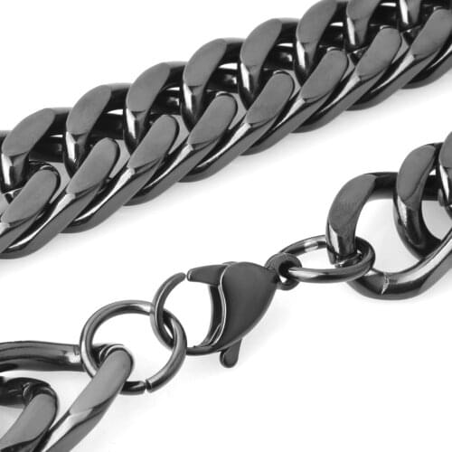 Fashion Necklaces for Men Women 12mm Black Stainless Steel Curb Cuban Chains Mens Necklace Wholesale Jewelry 7-40 Inch