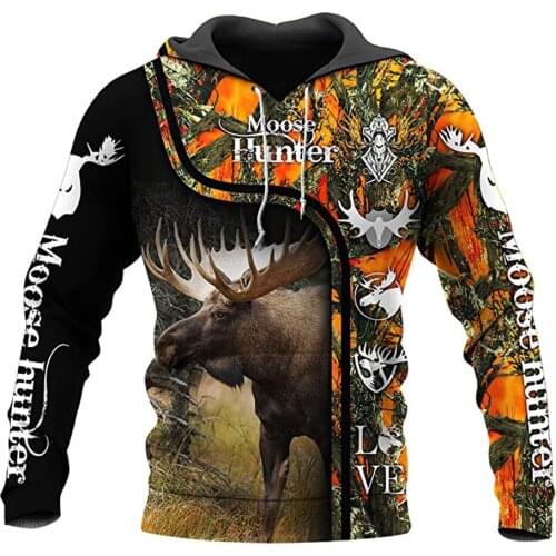Moose Hunting 3D Printed Mens Hoodies Harajuku Streetwear Autumn Hooded Sweatshirt Unisex Casual Jacket Tracksuits TD99887745