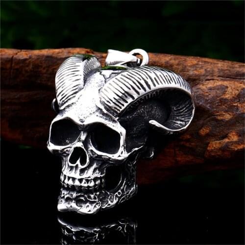 Baphomet Goat Satanic Satan Demon Devil Skull Necklace for Men Stainless Steel Pendant Chain Set