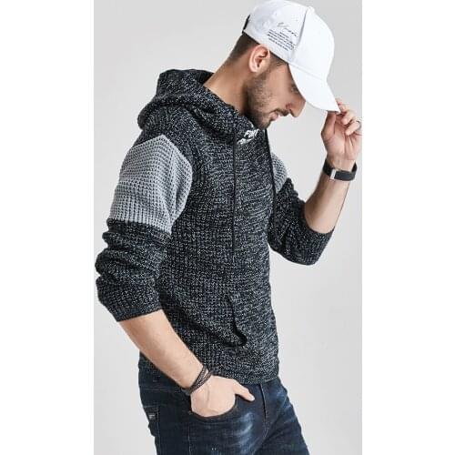 TFU Men Spring New Casual Knit Hooded Thick Warm Sweaters Pullover Men Winter Autumn Fashion Outwear Acrylic Sweater Coat Men