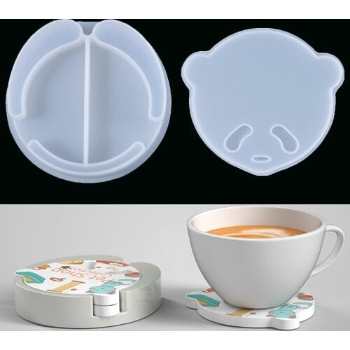 2 pcs Panda Coaster Kit Silicone Mold for Resin Handmade Tea Mat with Storage Rack Set Molds Home Decor Cup Pad Mould Supplies