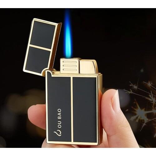 Inflatable Lighter Metal Loud Steel Tone Windproof Blue Flame Electronic Lighter Gift Wear-resistant Non-fading Gadgets for Men
