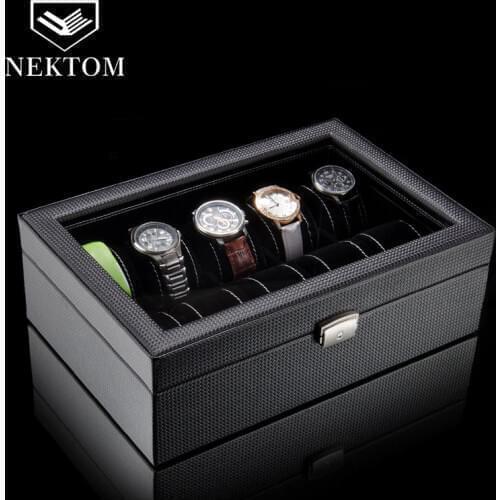 NEKTOM Watch Box Luxury Watches Casket For Watches Gift Boxes Jewelry Box 10PCS Slots Leather Watches Organizer Watch Holder
