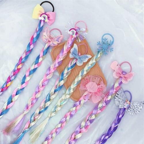 NEW Colorful Wig Pigtail Elastic Hair Band for Girls Sequin Glitter Unicorn Scrunchies Ponytail Hair Ropes Kids Headwear