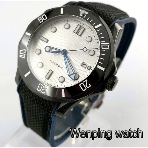 Bliger new 41mm mens top watch sapphire glass ceramics bezel sterile dial date luminous rubber strap automatic watches