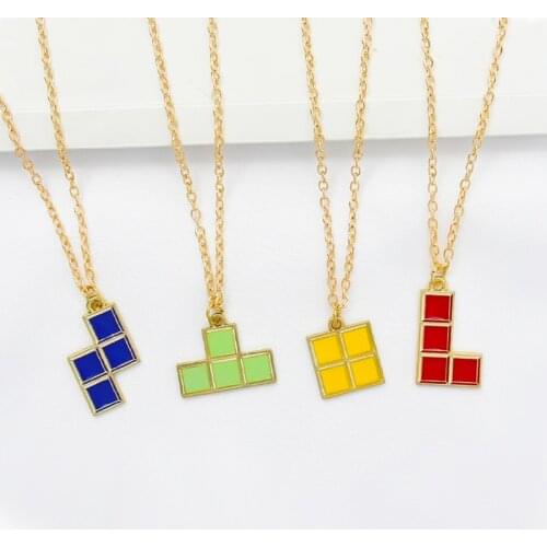 Geometry Tetris Pendant Necklace Jigsaw puzzle eliminate Necklace for game lovers Jewelry accessories