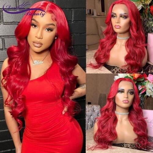 Red Color Lace Front Wigs 180 Density Brazilian Body Wave Remy Hair Red Color Lace Front Human Hair Wigs for Women Dream Beauty