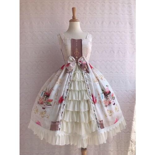 Lolita Dress Layered Fruit and Cake Print Bows Sweet Lolita Jsk Dress
