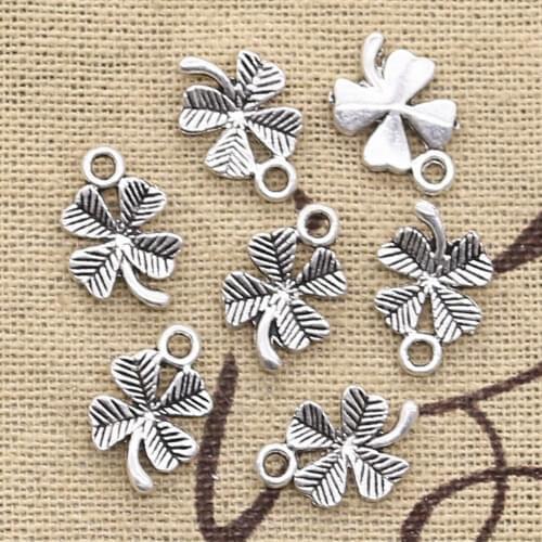 50pcs Charms Lucky Irish Four Leaf Clover 15x10mm Antique Silver Color Pendants DIY Making Findings Handmade Tibetan Jewelry