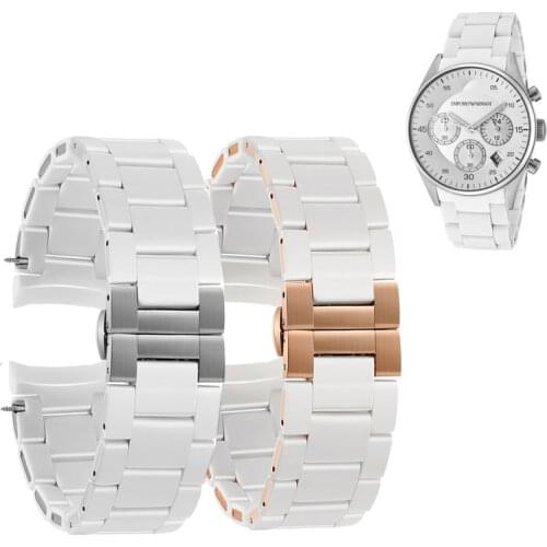 Rubber watchband Stainless Steel in White silica gel for AR5859 male 23mm AR5867 female 20mm watch strap silicone bracelet