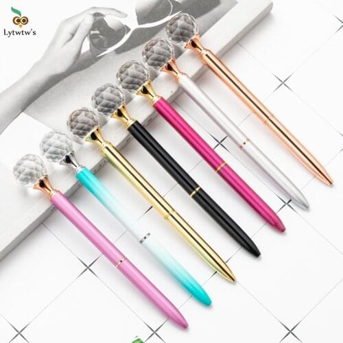 1 Pieces Lytwtws Roller Ballpoint Pen School Office Supply Wedding Stationery Crystal Diamond Metal Rose Gold Luxury Spinning