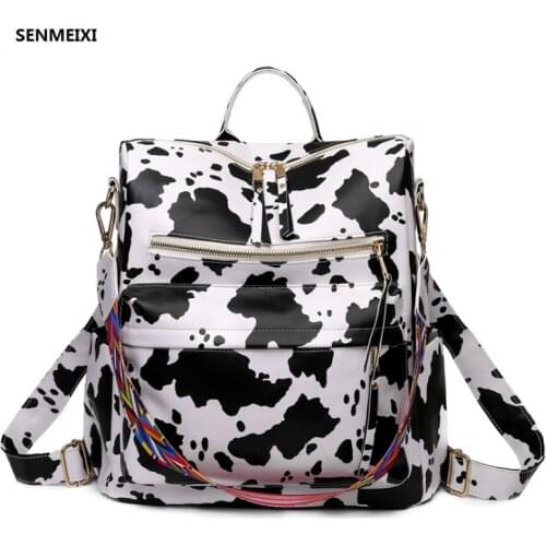 Womens Leather Cow pattern Backpack Large Capacity Zebra pattern Womens Casual Travel Backpacks Shoulder School Bags Mochila