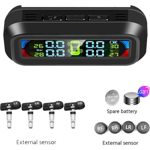 Smart Car TPMS Tire Pressure Monitoring System Solar Power Digital TMPS LCD Display USB Auto Security Alarm Tire Pressure Sensor