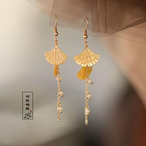 Handwork jade Ginkgo biloba leaves bride fairy vintage earrings серьга Boucles d'oreilles Pendientes Female accessories ZL