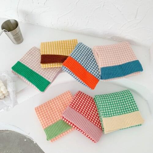 Korean grid contrast color childrens wool childrens scarf autumn and winter men and women baby warm scarf