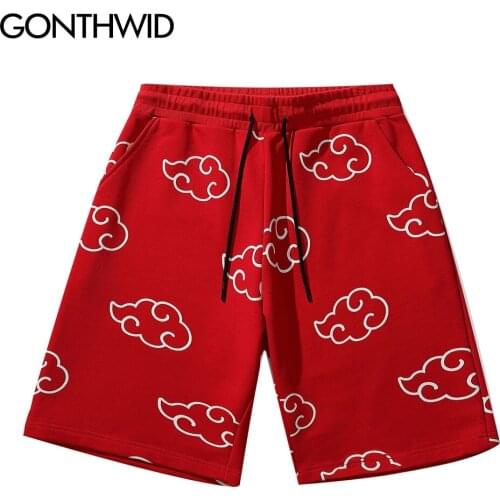 GONTHWID Shorts Japanese Style Clouds Print Short Sweat Pants Harajuku Men Hip Hop Casual Jogging Pockets Short Pants Streetwear