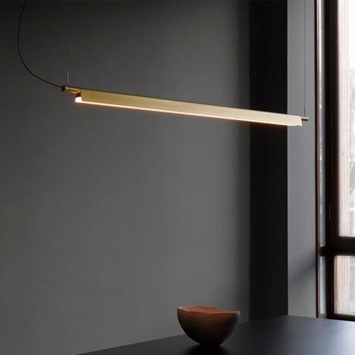Nordic bar chandelier minimalist office light luxury golden modern minimalist restaurant long strip LED chandelier