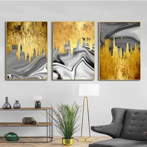 Nordic Golden Abstract Art Oil Painting On Canvas Wall Art Posters Prints Wall Pictures for Living Room Home Wall Cuadros Decor