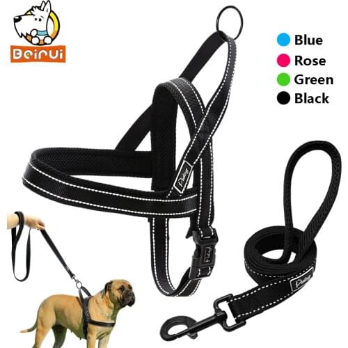 Reflective Nylon Dog Harness Leash Set Pitpull Vest Leads Sets Step-in Mesh Harness Lead for Small Medium Large Dogs Puppy
