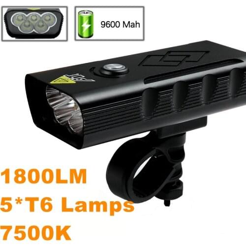 9600Ma 1800Lumen Bicycle Headlamp MTB Road Bike Front Light Super Bright 5*T6 Bicycle FlashLight USB Rechargeable Wholesale