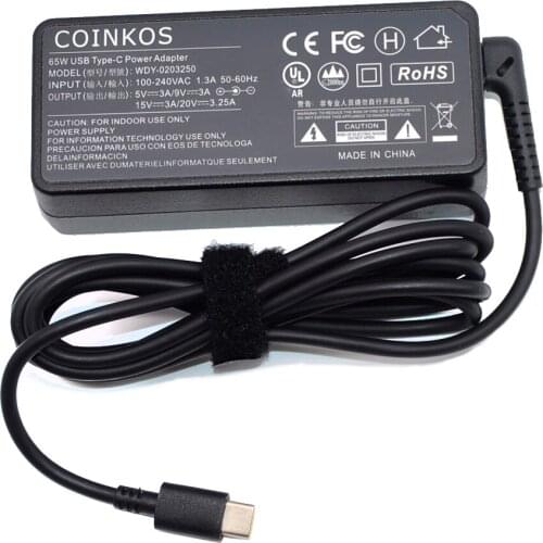 65W USB Type C Laptop Charger Power Adapter For Lenovo ThinkPad X1 Carbon 6th Gen 20KG 20KH ADLX65YAC2A 4X20M26271 4X20M26274