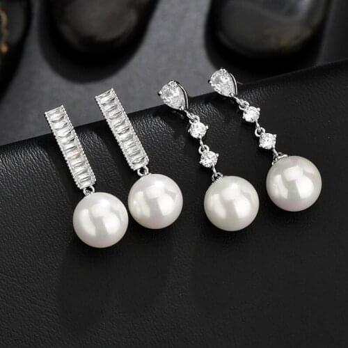Earrings 2021 Trend Korean Style Copper Fashion Earrings For Women Microinlaid Set 3A Zircon S925 Silver Needle Pearl Earrings
