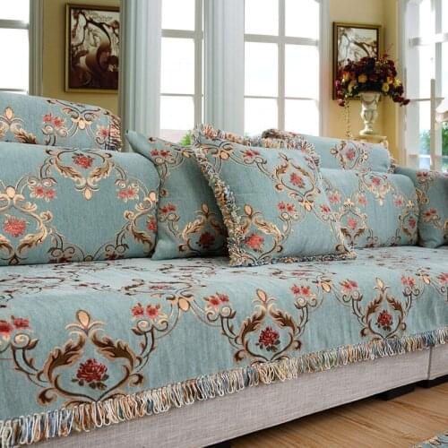 1 Piece European Style Pastoral Blue Sofa Armrest Towel For Living Room Anti-slip Sofa Cover Couch Covers Luxury Fabric Decor