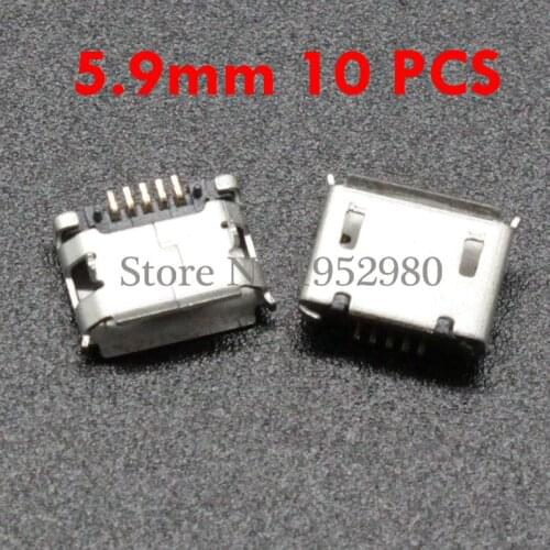 10PCS Micro USB 5 Pin Connector Type B Female Port Socket Front Pin 5.9mm DIP with Brim for Mobile Phone Jack