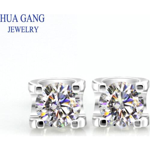 100% 925 Sterling Silver Sparkling Wedding Jewelry D Color Round Moissanite Diamond Gemstone Earrings 0.5CT to 1Carat D Color