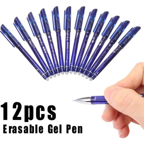 12Pcs 0.5mm Plastic Erasable Pen Gel Pen Blue Ink Gel Pen School Writing Stationery For Party Back to School Gift